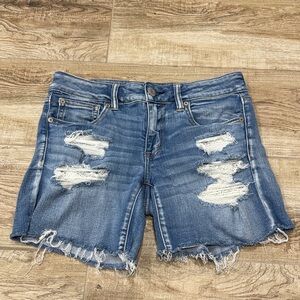 American Eagle Distressed Midi Shorts- Embroidered pockets